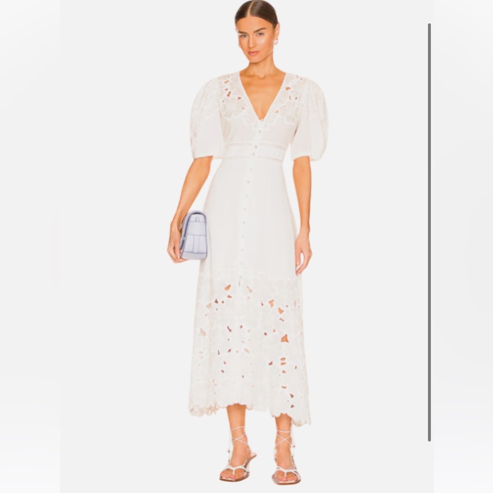 Veronica Beard White Floral Puff Sleeve Hope Dress